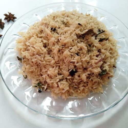 Bagara rice is a traditional hyderbadi cuisines rice dish make with rice, whole spices, herbs and green chili. Such as cloves, Cinnamon stick, blace peppercorns, green cardamom.Bagara chawal is one of the most popular recipe for hyderbadi cuisine that is prepared in almost every household, especially in India and pakistan.